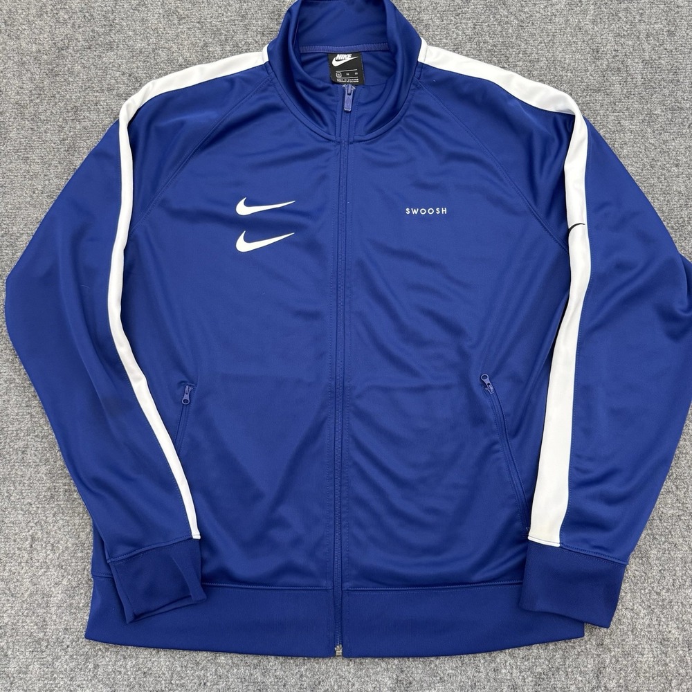 Nike Track Stacked Double Swoosh Men's Jacket Zip Up Blue Vintage Retro Size XL